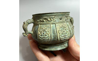Antique Decorative Goblet Footed Vessel with Handles Embossed for Shelf, Tea Room