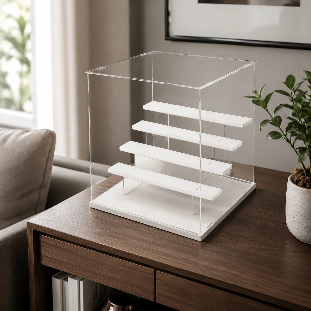 Acrylic Display Cabinets, Clear Model Display Case with Lid & Internal Shelves, Dustproof Collectible Display Case for Figurines, 31.5cm