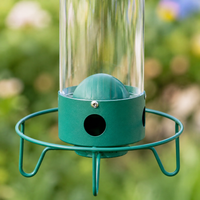 Bird Feeder House with Feed Silo, Hanging Bird Feeder Dispenser Made of Green Metal, for Garden & Balcony, Easy to Clean