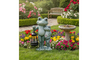 Hand-Painted Frog Statue with Lantern Whimsical Frog Figurine with Lantern Textured Garden Sculpture Freestanding for Yard, Flower Bed