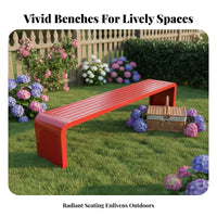Colorful Slatted Bench Rustresistant Slatted Outdoor Bench Comfortable Support Bracing Garden Seating for Families, Property Managers