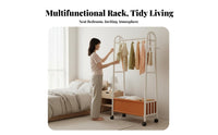 Multifunctional Rolling Clothes with Shelf Heavy-Duty Rolling Clothing Organizer with Basket Lockable Casters Garment Rack Large Capacity for Homeowners, Renters, Students, Bedroom, Entryway, Laundry Room, Closet