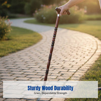 Wooden Walking Cane for Elderly, Sturdy Wood, Anti-Slip, Lightweight, Carved Handle