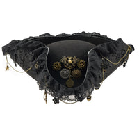 Tricorn Hat with Lace Trim Wide Brim Gothic Tricorn Hat Structured for Cosplayers, Photo Shoots