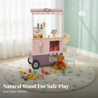 Ice Cream Shop Playset Realistic Design Wooden Ice Cream Cart With Accessories Kids Dessert Trolley for Preschoolers, Boys, Playroom, Daycare, Nursery