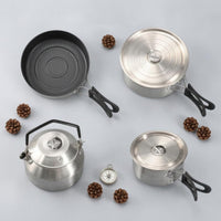 4 Pieces Portable Cookware Set Stainless Steel Cookware Set Resistant Outdoor Gear for Campers