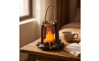 Warm Glow Rechargeable Lantern with Rope Handle Rustic Night Light with Ambient Sound Compact Campfire Lantern Cozy for Nightstand