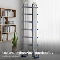 Foldable Multi-Purpose Folding Ladder Adjustable Height Multi-Position Ladder Heavy-Duty Anti-Slip Feet for DIY Enthusiasts, Construction Workers, Indoor, Garage, Workshop, Outdoor