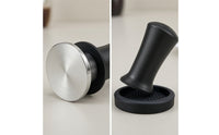 Flat Base Espresso Tamper with Mat Non-Slip Espresso Tamping Mat Silicone Coffee Tamper Pad Polished for Baristas