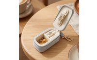 Portable Travel Jewelry Case with Keychain Compact Mini Jewelry Box with Zipper Velvet Band Holder Lightweight for Travelers, Daily Commute, Gym