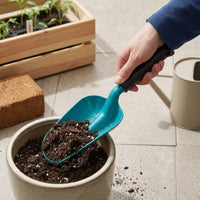 Turquoise-Blue Garden Hand Shovel Black Handle Anti-Slip Garden Shovel Rounded Rim Soil Scoop Trowel Handheld