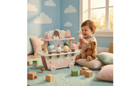 Two-Tier Pretend Ice Cream Shop Floral Accents Wooden Play Cart for Children
