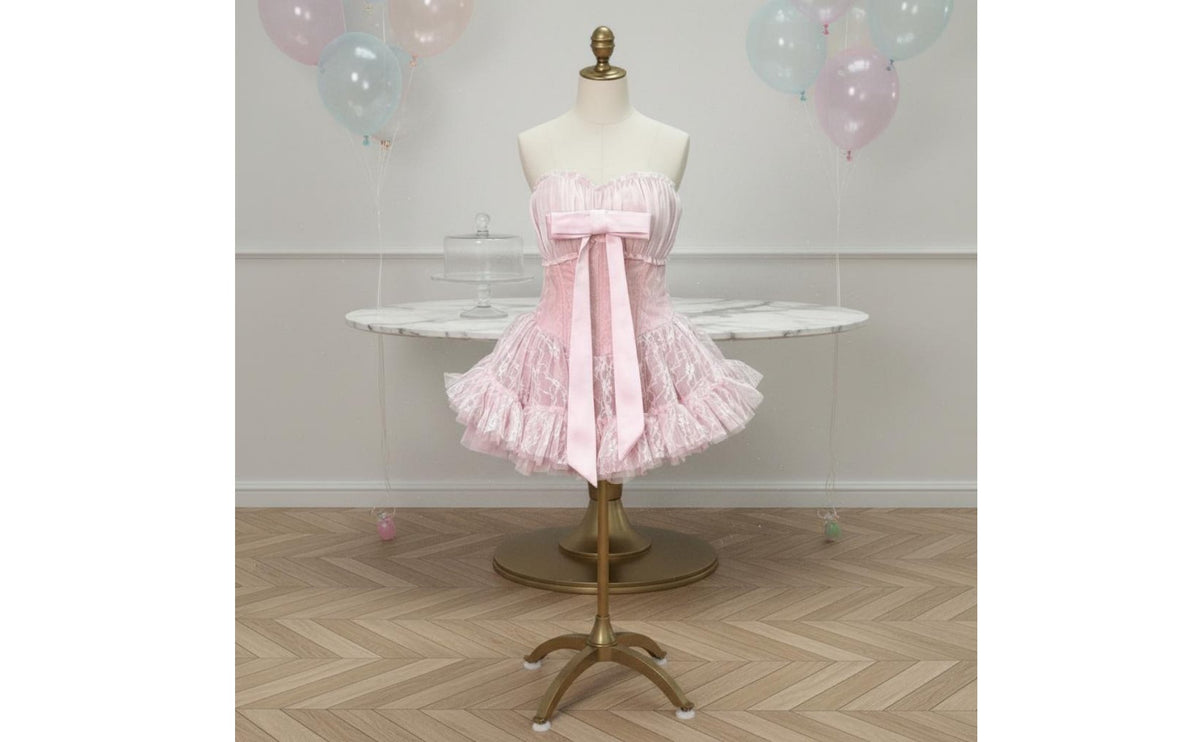 Light Luxury Strapless Tutu Dress Sweet Design Strapless Bow Dress Ruffled Skirt Women's Clothing Glitter Finish for Girls, Birthday Party, Celebration, Photo Photography