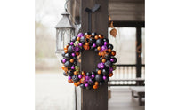 Halloween Ball Wreath Black Bead Wreath with Arachnids Metal-Effect Door Hanging for Mantel