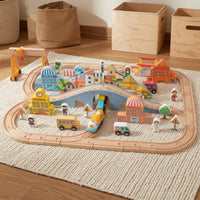 Wooden Scene Railway Set Toy Colorful City Transport Play Set Smooth Surface Railway Layout for Children