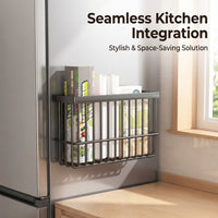 Fridge Organizer Wall Mounted Rack, Side Storage for Dorm Room & Apartment Kitchen Organization, Versatile for Students, Drill Installation Option