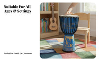 Solid Wood Body African Djembe Goatskin Drumhead Rope-Tuned Djembe Easy to Learn Hand Drum Authentic Sound for Beginners, Musicians, Music Lovers, Home Practice, Performances, Outdoor Gatherings, Parties