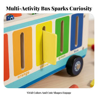 Child-Centered Inspired Multifunctional Activity Toy Early Learning Wooden Shape Sorter Cart Educational Wooden Shape Sorter Bus Child-Safe Design for Toddlers, Babies, Preschoolers