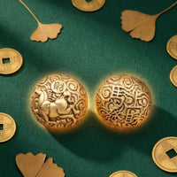 Brass Hand Ball Shiny Finish Carved Brass Sphere Spiraling Patterns Ornamental Piece for Exercise