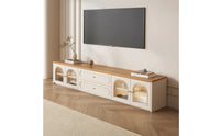 TV Cabinet with Glass Doors Floor-Standing TV Stand Wooden Media Console for Living Room
