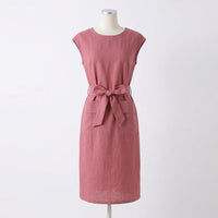 Ladies Summer Dresses for Women, Sleeveless Midi Style Linen Beach Wear with Round Neckline and Tie Detail, Flared Casual Outfit