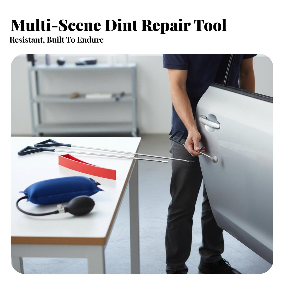 Stainless Push Rod Dent Removal Tool Kit Ergonomic Handle Paintless Dent Removal Rod Kit Non-Slip Grip for Mechanics, DIY Enthusiasts