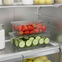 Clear Refrigerator Drawer Organizer with Lid, Stackable Food Storage Container for Kitchen Pantry