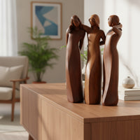 Wood-Look Three Sisters Figurine Stylized Resin Figurine Smooth Resin Statue Artisanal for Friends, Collectors, Shelf, Office