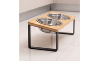 Elevated Pet Feeder with Stainless Steel Bowls Compact Bowl Stand with Stainless Steel Bowls Sturdy Double Diner for Young Dogs, Indoor