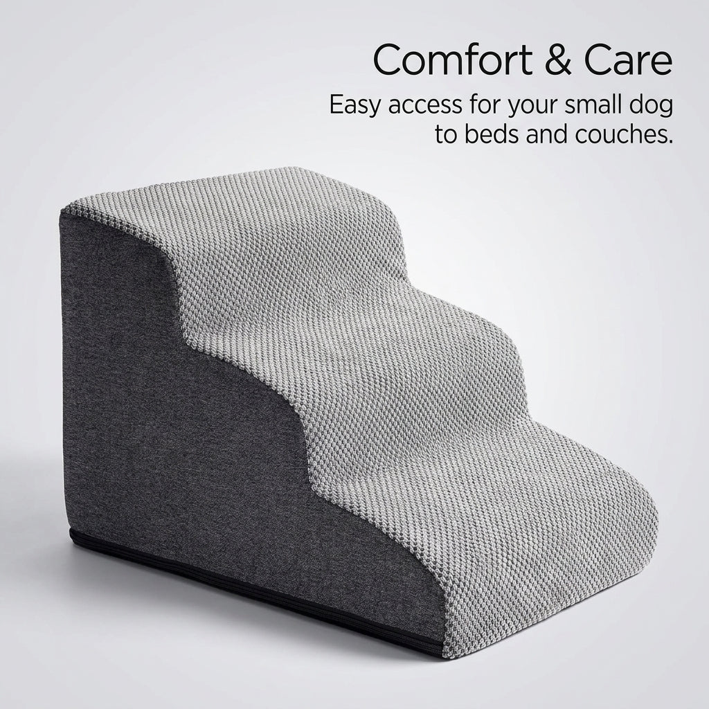 Dog Steps for Bed and Sofa with Removable Washable Cover, Ladder for Small and Cats, Soft Textile Pet Stairs for Easy Climbing