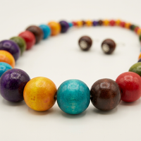 Orange Wood Bead Necklace Set, Original Design Geometric Round Earrings, Autumn 2021 Fashion Jewellery