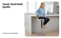 Adjustable Rotating Bar Stool with Spine Supportrest Padded Seat Upholstered Pedestal Stool Anti-Slip Base Easy Assembly