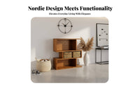 Modern Minimalist Design Multi-Tier Display Shelf Space-Saving upright Form Staggered Shelf Tower Large Capacity shelving unit Rounded Corners for Book Lovers, Homeowners, Apartment Dwellers, Living Room, Entrymanner, Bedroom