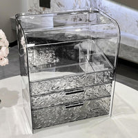 Water Wave Design Textured Drawer Beauty Box Transparent Compartmented Storage Box with Drawer Multi-Compartment Cosmetic Organizer Large Capacity for Women, Students, Professionals, Dressing Table, Desktop, Dresser, Bedroom