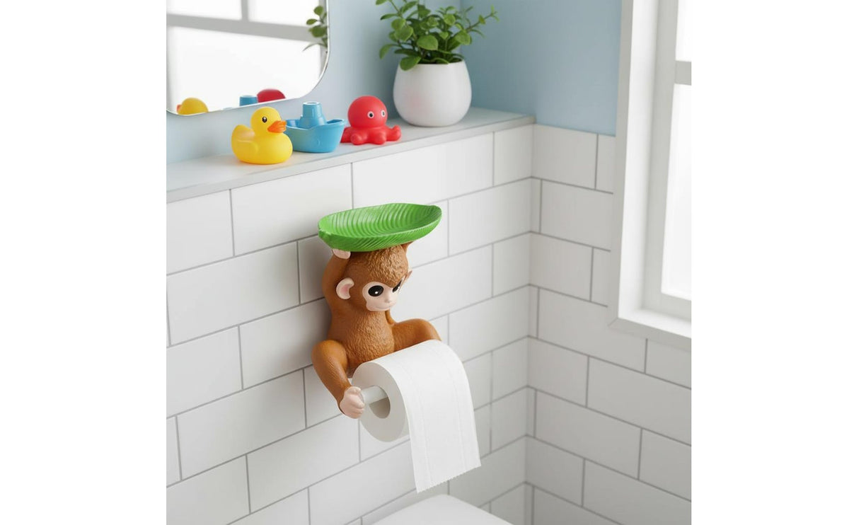 Monkey Toilet Paper Holder Drill Installation Monkey Figurine Paper Holder Whimsical Design Cartoon Animal Tissue Rack for Kids, Restroom