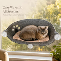 Semi-Circular Suction Cup Cat Hammock for Window, Thickened Sunbathing Perch with Mat