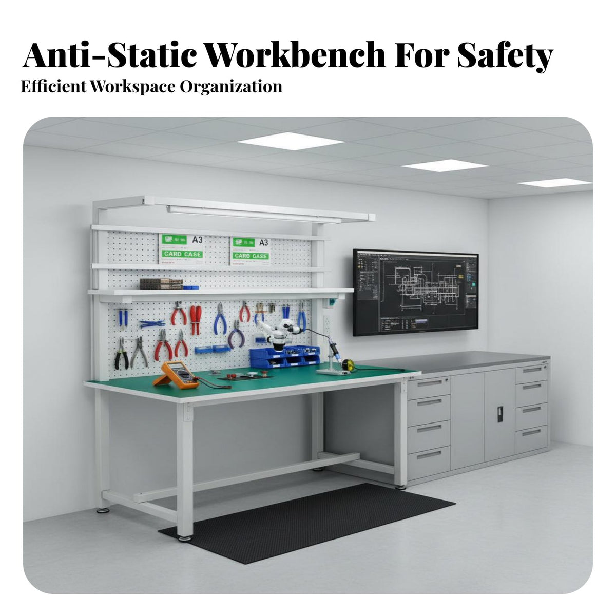 Anti Workbench Adjustable Feet Discharge-Protected Work Stable Work Surface Structure Aluminum Alloy Repair Desk for Engineers, Lab Technicians