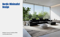 Modern Linen Sofa, Minimalist Italian Sectional, Black, Living Room Corner Couch