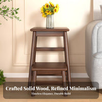 Two-Way-Purpose Solid Wood Ladder Stool Space-Saving Solid Wood Step Ladder Stable & Secure Wooden Folding Step Stool High Load Capacity for Homeowners, Seniors, Kitchen, Living Room, Closet, Library