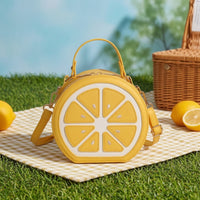Novelty Citrus Slice Handbag Playful Fruit Shaped Purse Small Lemon Crossbody Bag Convertible for Shopping, Travel