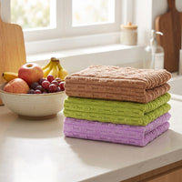 Wood Fiber Cleaning Cloths, Oil Resistant Cloths and Tea Towels for Kitchen, 3 Pack Striped Low-Shed 30x30cm Mixed Colors for Dishes and Cookware