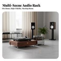 Heavy Duty Single Tier Amplifier Stand Minimalist Design Solid Wood High-Fidelity Platform Easy Installation Walnut Audio Isolation Base Adjustable Load Bearing for Audiophiles, Home Theater, Listening Room
