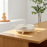 Footed Fruit Bowl with Handles Openwork Round Tray with Handles Embossed Round Display Tray Decorative for Hosts