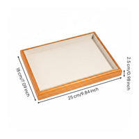 Solid Wood Frame Linen Band Holder Tray Scratch Protection Wooden Jewelry Display Tray for Dresser Top, Closet
