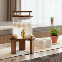 Glass Beverage Dispenser with Spigot Transparent Design Cold Drink Jar with Wooden Stand Serving Ware Easy to Clean for Caterers