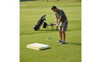 Golf Bunker Practice Mat Two-Surface Sandstroke Practice Mat Yellow and White Portable