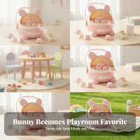 40 Pieces Cute Press-and-Bounce Rabbit Toy Cartoon-Style Bunny Storage Box Clear Window Bunny-Shaped Play Set Hard-Shell