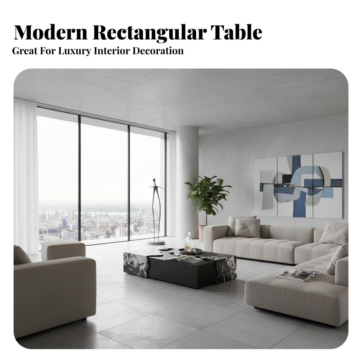 Sculptural Base Rectangular Table Luxury and aesthetic Living Room Furniture Elegant Design Household Furnishing for Interior Designers, Large Homes, Bedroom