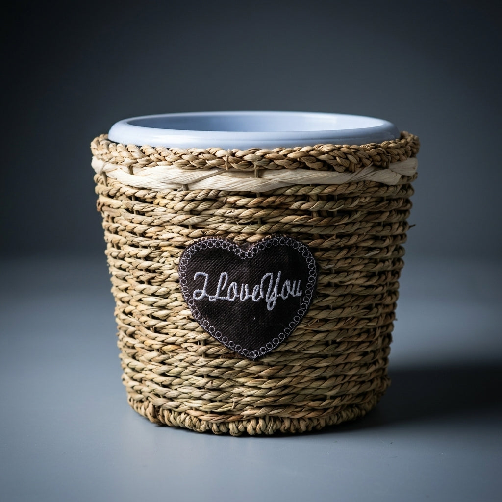 Plant Pots and Wicker Basket for Indoor Plants, Round Flower Pots for Farmhouse Decor, Handmade Plant Basket with Label, Seagrass Woven Liner