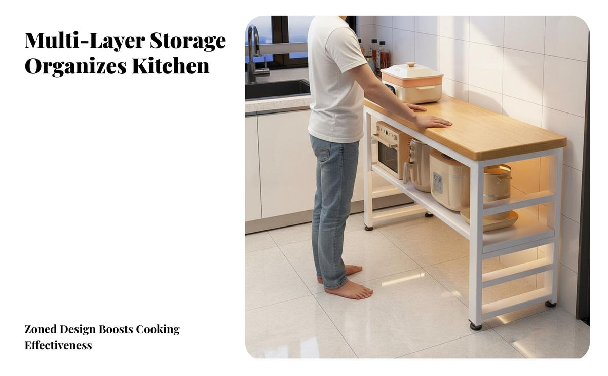 Microwave Oven Stand Multifunctional Multi-Layer Microwave Stand Space Saving Freestanding Kitchen Utility Shelf for Renters, Students, Pantry, Office